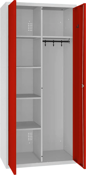 Inventoriaus spinta su kabykla 1800x800x500 mm – šviesiai pilka / raudona