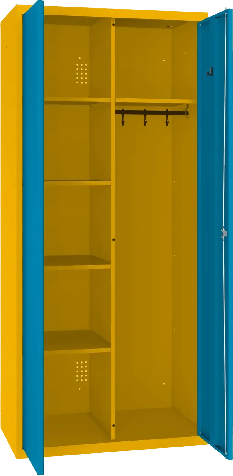 Inventoriaus spinta su kabykla 1800x800x500 mm – geltona / mėlyna