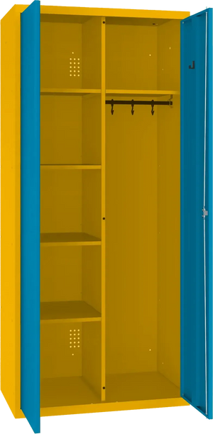 Inventoriaus spinta su kabykla 1800x800x500 mm – geltona / mėlyna