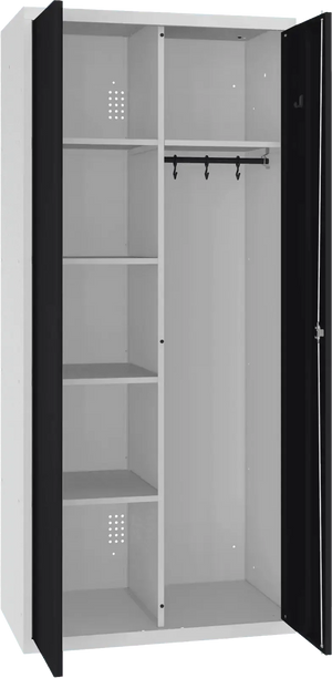 Inventoriaus spinta su kabykla 1800x800x500 mm – šviesiai pilka / juoda