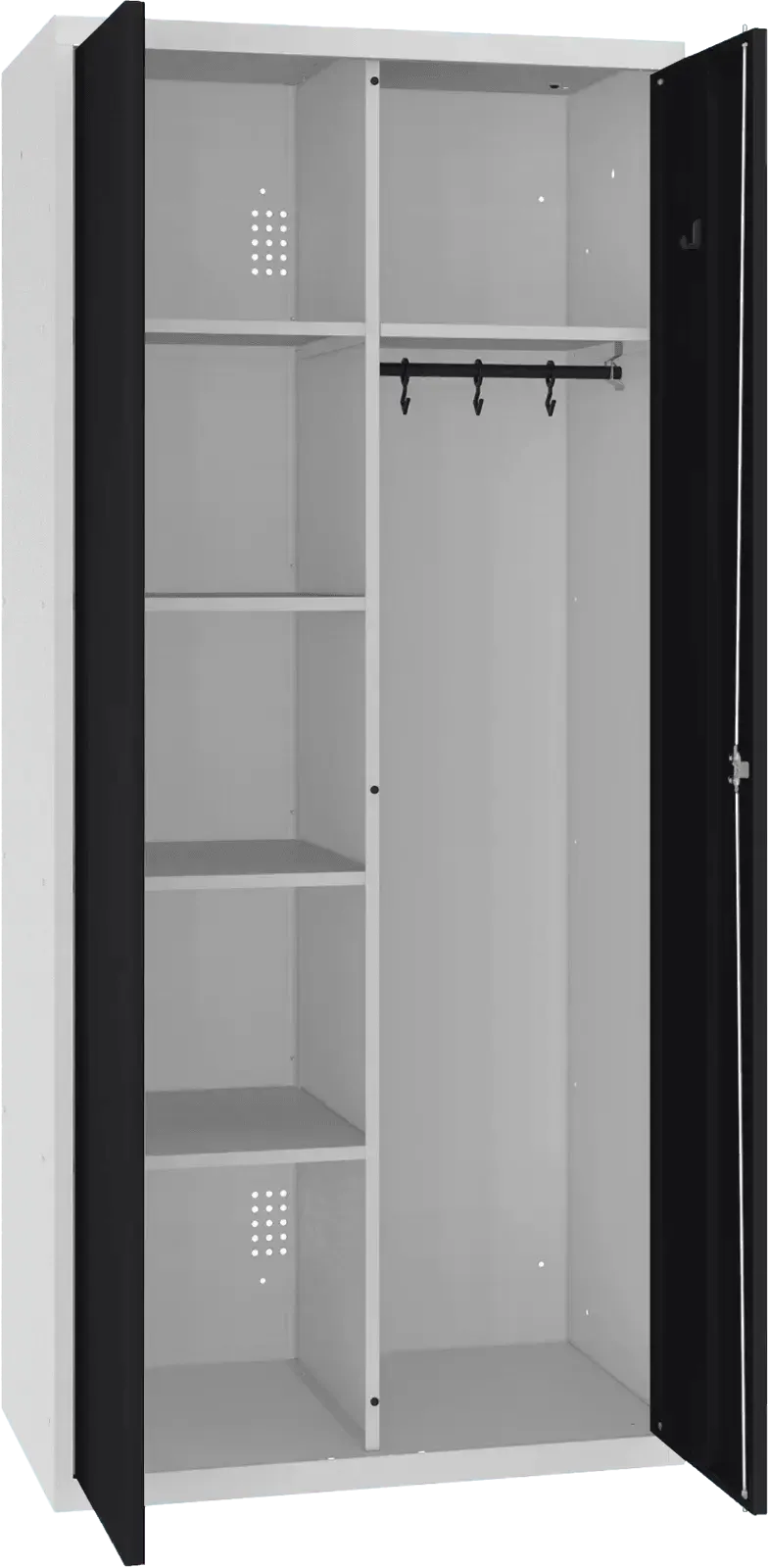 Inventoriaus spinta su kabykla 1800x800x500 mm – šviesiai pilka / juoda