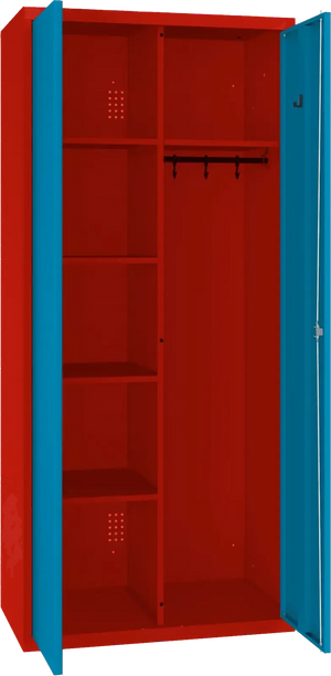 Inventoriaus spinta su kabykla 1800x800x500 mm – raudona / mėlyna