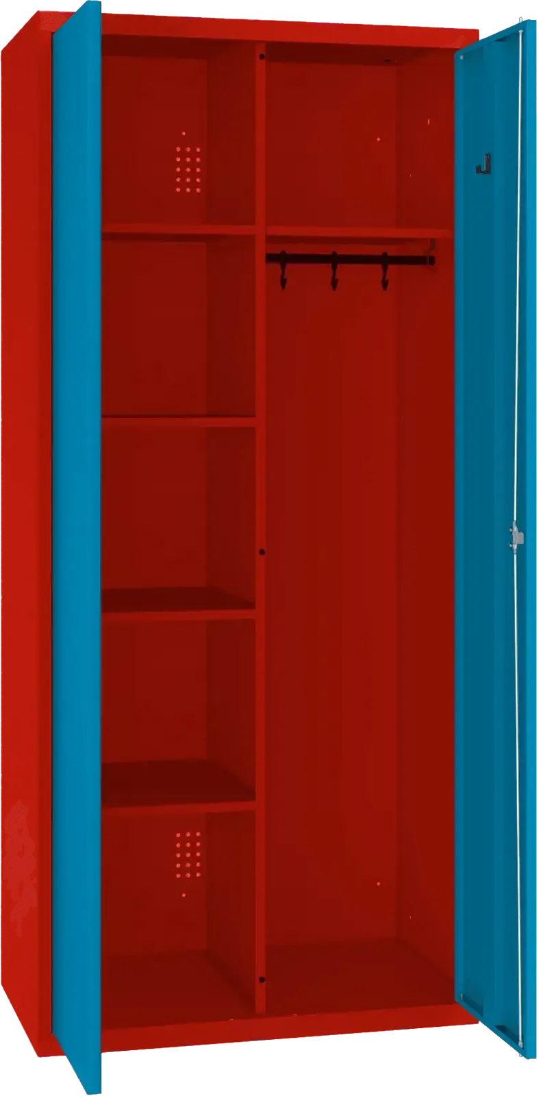 Inventoriaus spinta su kabykla 1800x800x500 mm – raudona / mėlyna