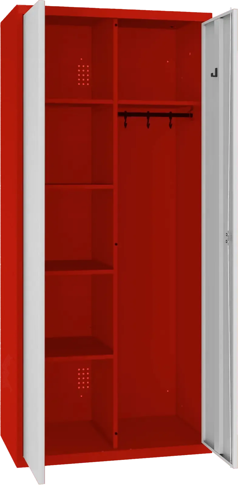 Inventoriaus spinta su kabykla 1800x800x500 mm – raudona / šviesiai pilka