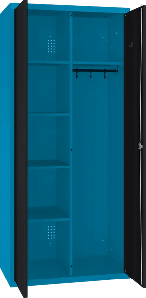 Inventoriaus spinta su kabykla 1800x800x500 mm – mėlyna / juoda