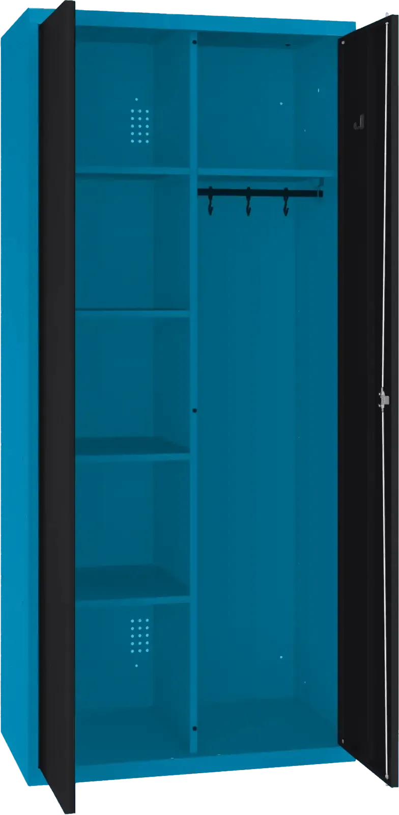 Inventoriaus spinta su kabykla 1800x800x500 mm – mėlyna / juoda