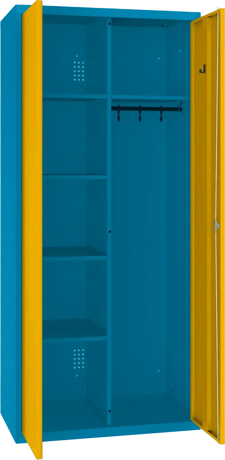 Inventoriaus spinta su kabykla 1800x800x500 mm – mėlyna / geltona