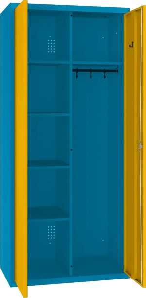 Inventoriaus spinta su kabykla 1800x800x500 mm – mėlyna / geltona