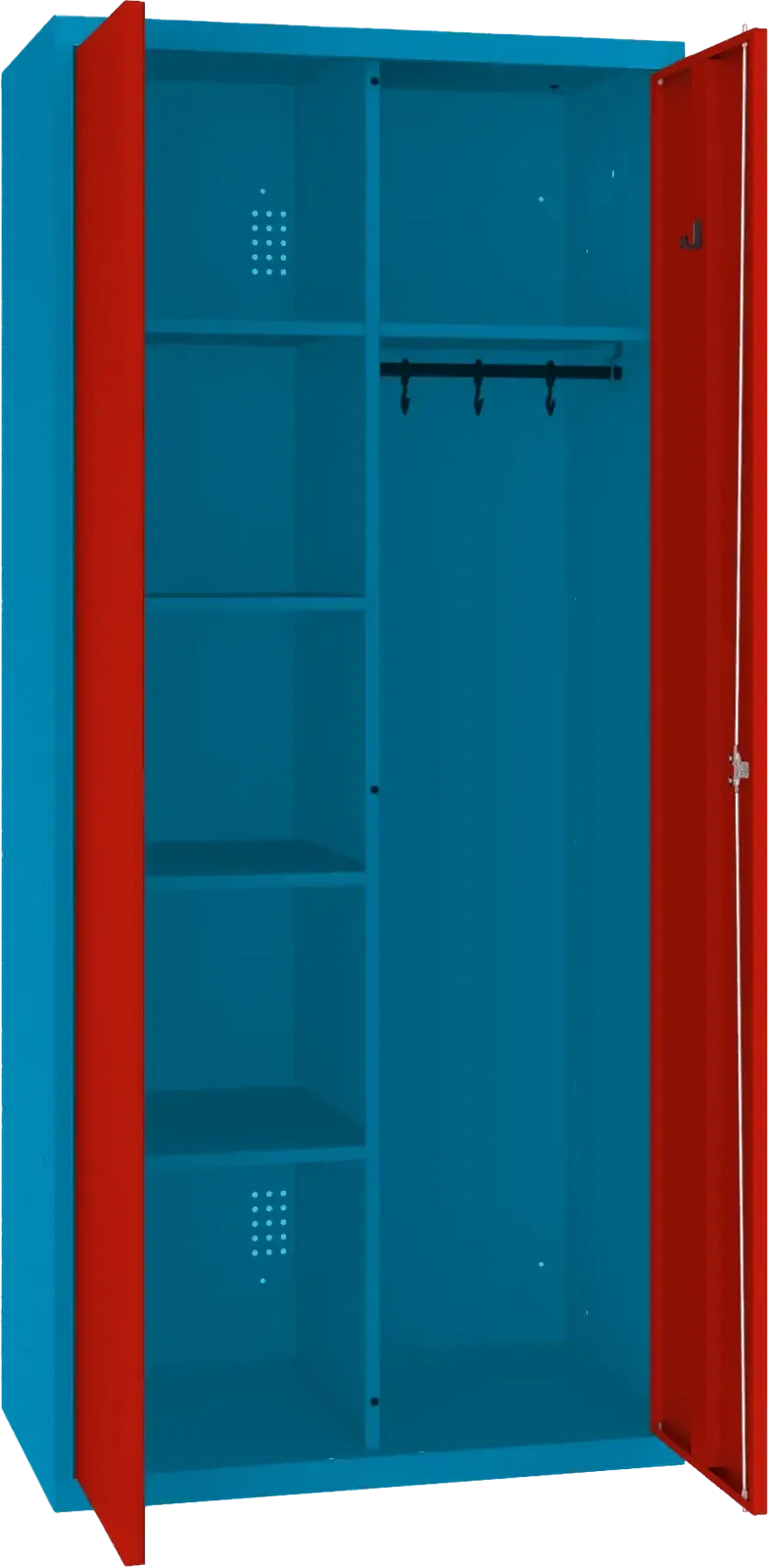 Inventoriaus spinta su kabykla 1800x800x500 mm – mėlyna / raudona