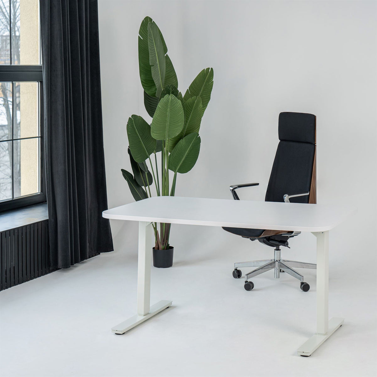 Manuāli augstumā regulējams galds Handle Line Flexx, ar noapaļotiem stūriem – 120 x 80 cm / Balta / Balta