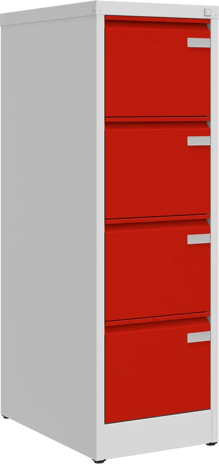 Metalinė dokumentų spinta Archive, 1292x415x633 mm, A4 formatui – šviesiai pilka / raudona