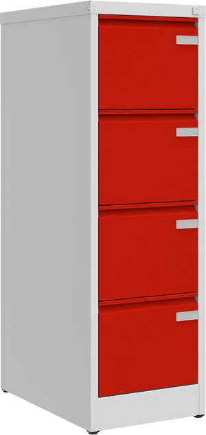 Metalinė dokumentų spinta Archive, 1292x415x633 mm, A4 formatui – šviesiai pilka / raudona
