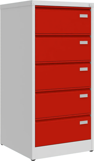 Metalinė dokumentų spinta Archive, 1292x608x633 mm, B5 formatui – šviesiai pilka / raudona