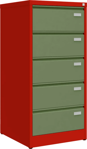 Metalinė dokumentų spinta Archive, 1292x608x633 mm, B5 formatui – raudona / žalia