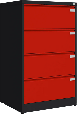 Metalinė kartotekos spinta Archive, 1292x775x633 mm, A4 formatui – juoda / raudona