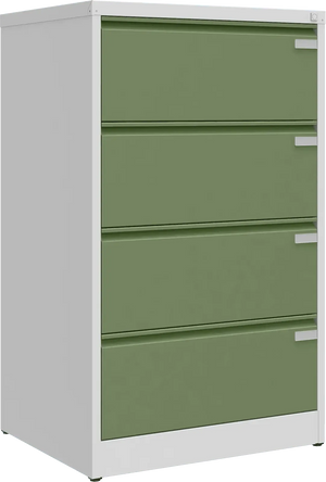 Metalinė kartotekos spinta Archive, 1292x775x633 mm, A4 formatui – šviesiai pilka / žalia