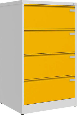Metalinė kartotekos spinta Archive, 1292x775x633 mm, A4 formatui – šviesiai pilka / geltona