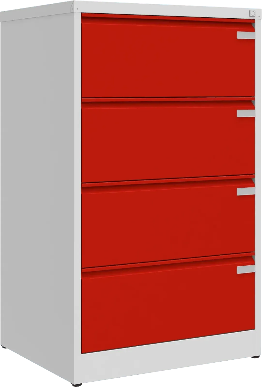 Metalinė kartotekos spinta Archive, 1292x775x633 mm, A4 formatui – šviesiai pilka / raudona