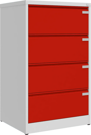 Metalinė kartotekos spinta Archive, 1292x775x633 mm, A4 formatui – šviesiai pilka / raudona