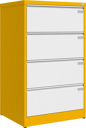 Metalinė kartotekos spinta Archive, 1292x775x633 mm, A4 formatui – geltona / balta