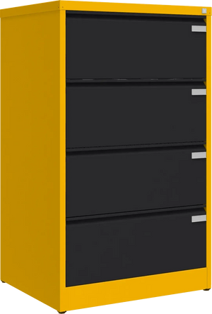 Metalinė kartotekos spinta Archive, 1292x775x633 mm, A4 formatui – geltona / juoda