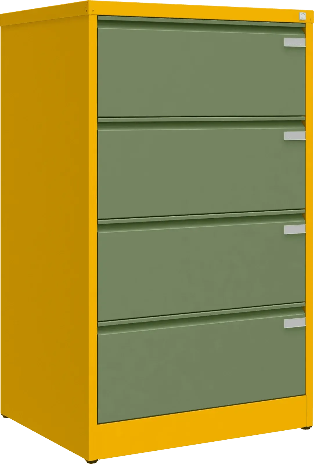 Metalinė kartotekos spinta Archive, 1292x775x633 mm, A4 formatui – geltona / žalia