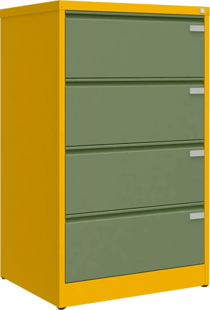 Metalinė kartotekos spinta Archive, 1292x775x633 mm, A4 formatui – geltona / žalia