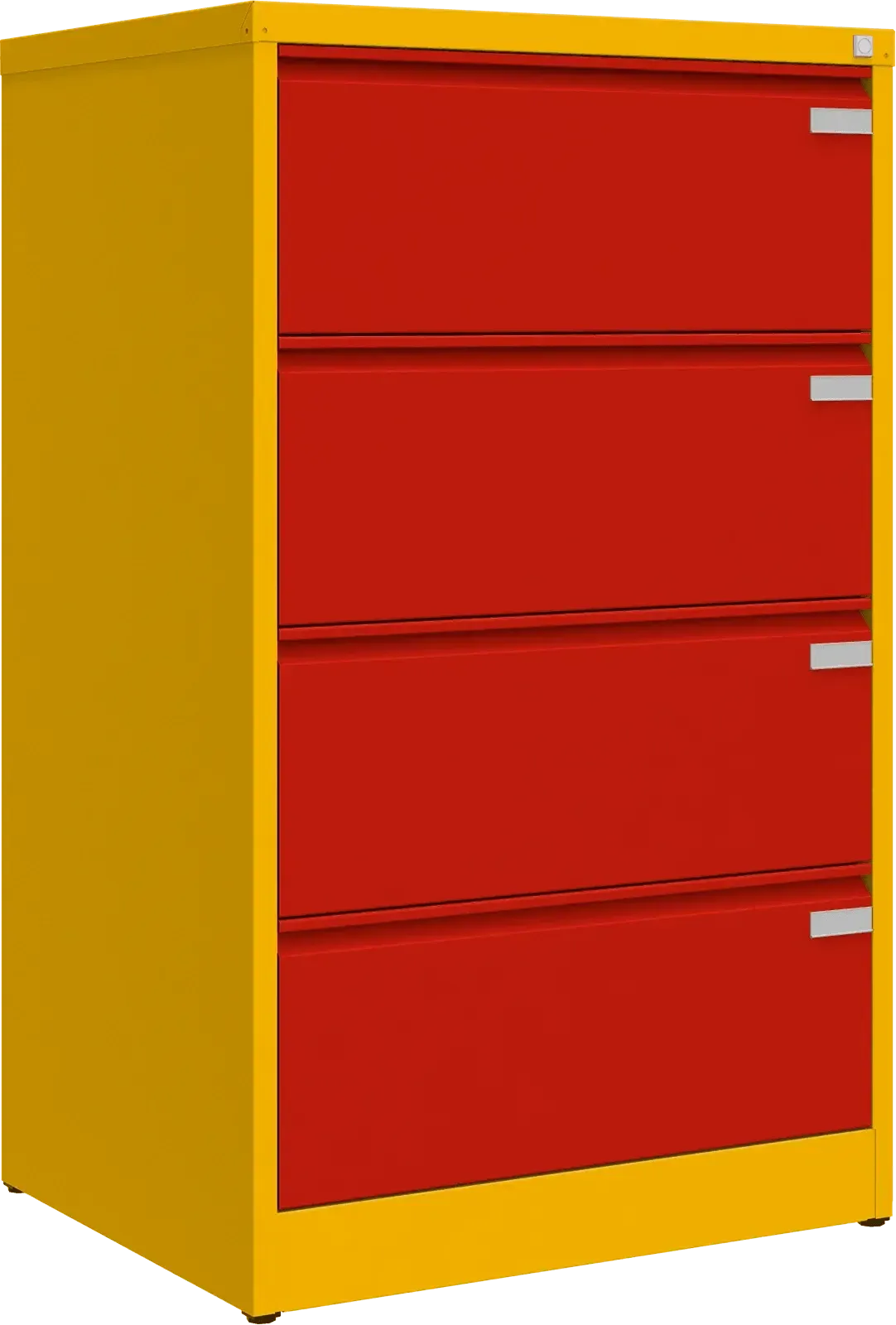 Metalinė kartotekos spinta Archive, 1292x775x633 mm, A4 formatui – geltona / raudona