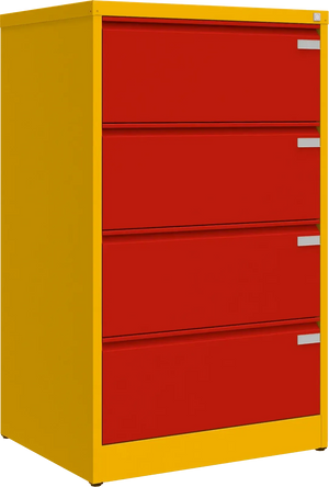 Metalinė kartotekos spinta Archive, 1292x775x633 mm, A4 formatui – geltona / raudona