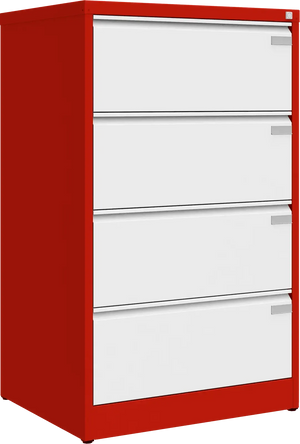 Metalinė kartotekos spinta Archive, 1292x775x633 mm, A4 formatui – raudona / balta