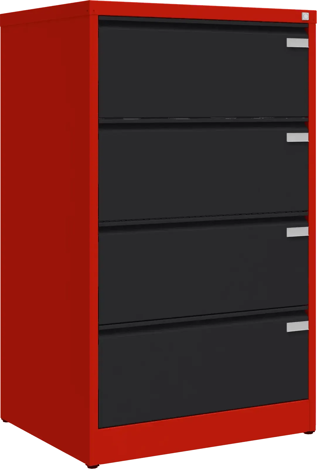 Metalinė kartotekos spinta Archive, 1292x775x633 mm, A4 formatui – raudona / juoda