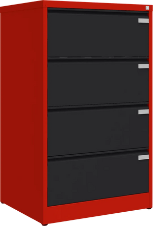 Metalinė kartotekos spinta Archive, 1292x775x633 mm, A4 formatui – raudona / juoda