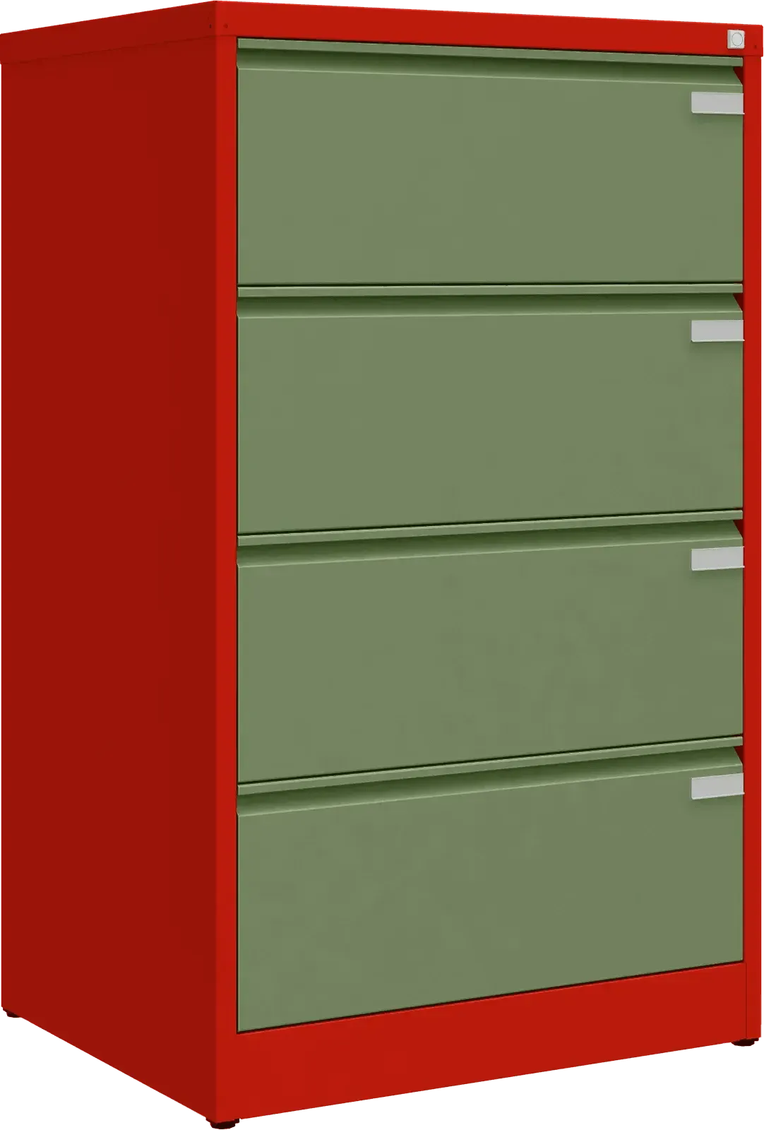 Metalinė kartotekos spinta Archive, 1292x775x633 mm, A4 formatui – raudona / žalia