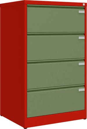 Metalinė kartotekos spinta Archive, 1292x775x633 mm, A4 formatui – raudona / žalia