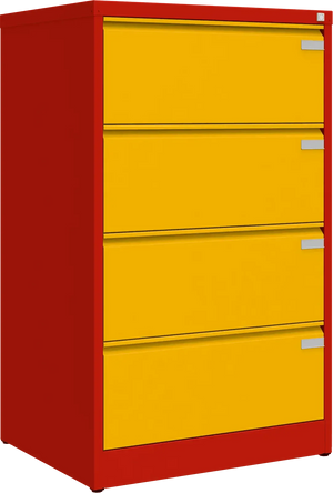 Metalinė kartotekos spinta Archive, 1292x775x633 mm, A4 formatui – raudona / geltona