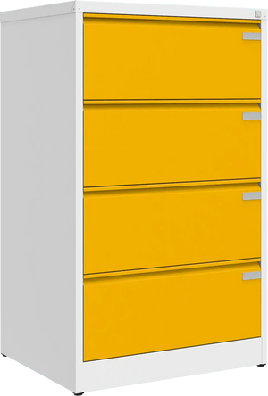 Metalinė kartotekos spinta Archive, 1292x775x633 mm, A4 formatui – balta / geltona