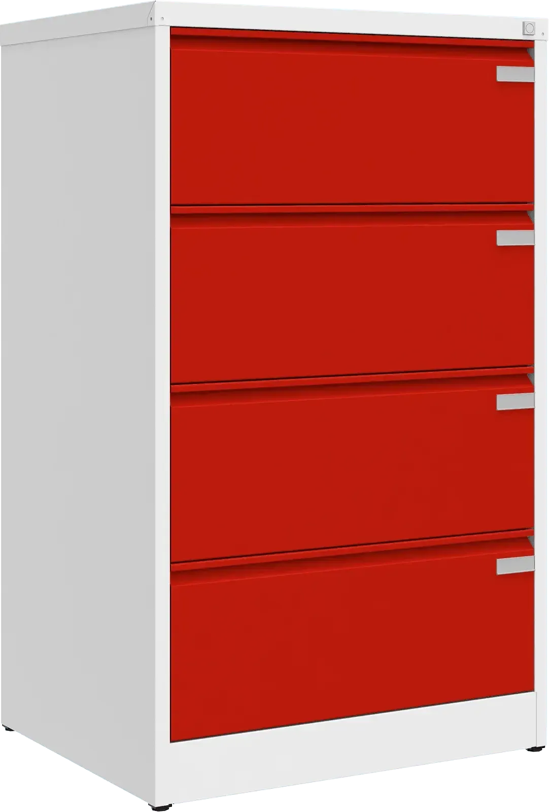 Metalinė kartotekos spinta Archive, 1292x775x633 mm, A4 formatui – balta / raudona