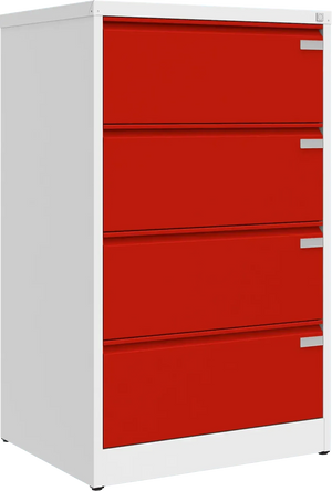 Metalinė kartotekos spinta Archive, 1292x775x633 mm, A4 formatui – balta / raudona
