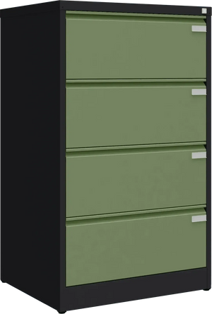 Metalinė kartotekos spinta Archive, 1292x775x633 mm, A4 formatui – juoda / žalia