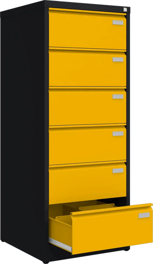 Metalinė kartotekos spinta Archive, 1518x608x633 mm, B5 formatui – juoda / geltona