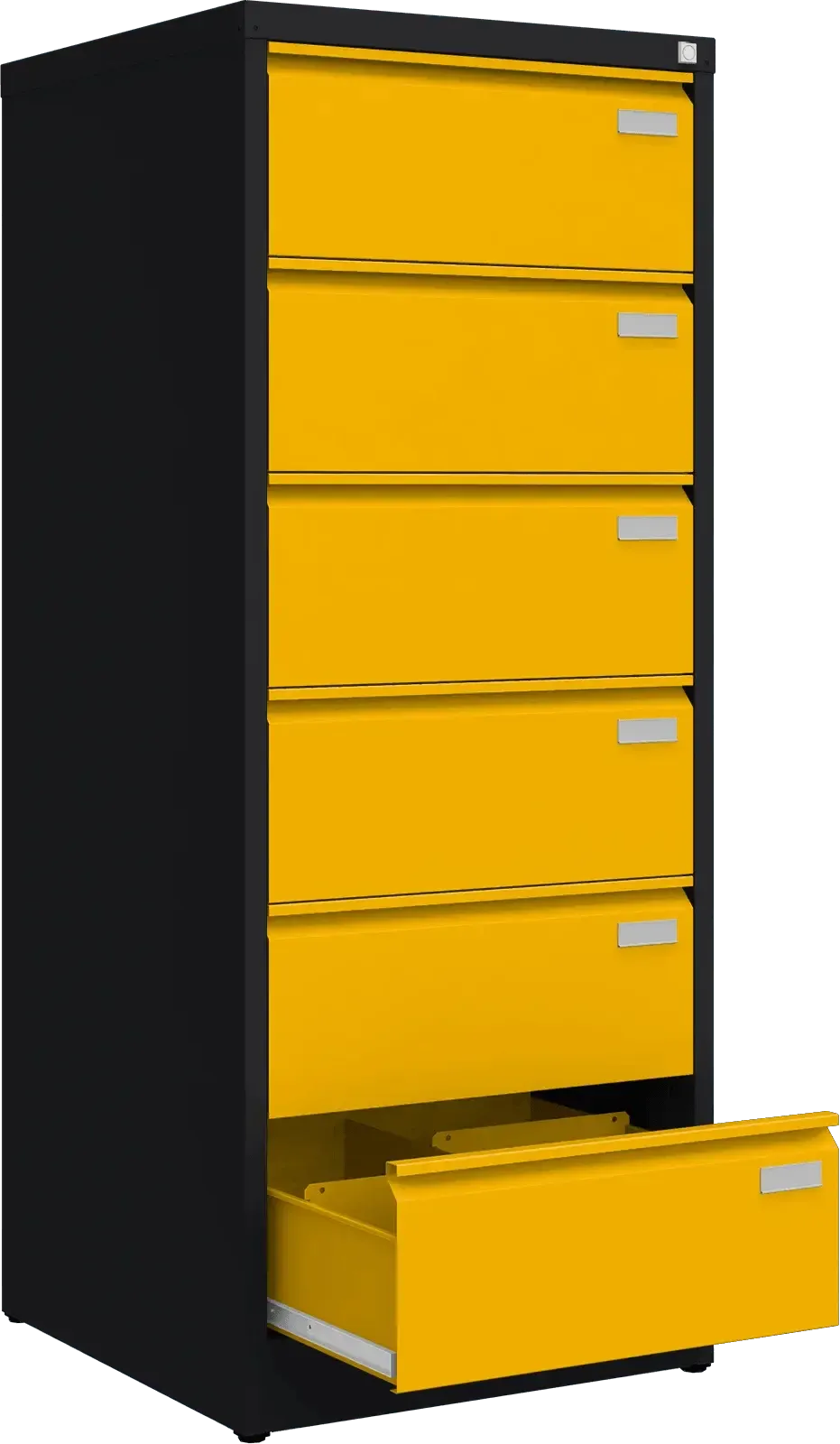 Metalinė kartotekos spinta Archive, 1518x608x633 mm, B5 formatui – juoda / geltona