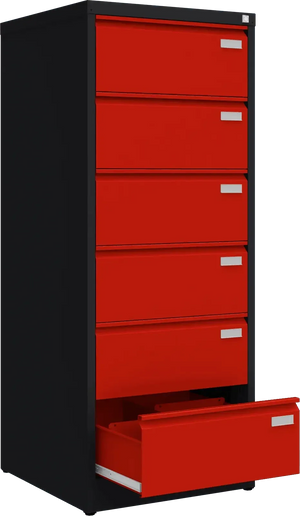 Metalinė kartotekos spinta Archive, 1518x608x633 mm, B5 formatui – juoda / raudona