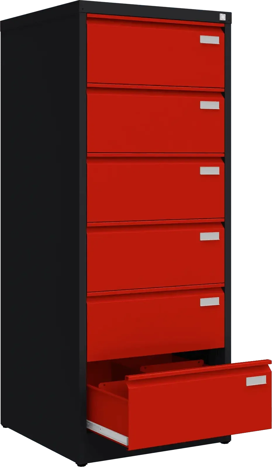 Metalinė kartotekos spinta Archive, 1518x608x633 mm, B5 formatui – juoda / raudona