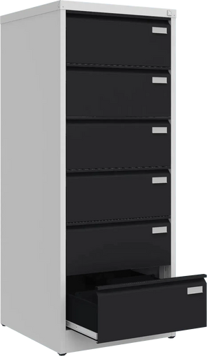Metalinė kartotekos spinta Archive, 1518x608x633 mm, B5 formatui – šviesiai pilka / juoda
