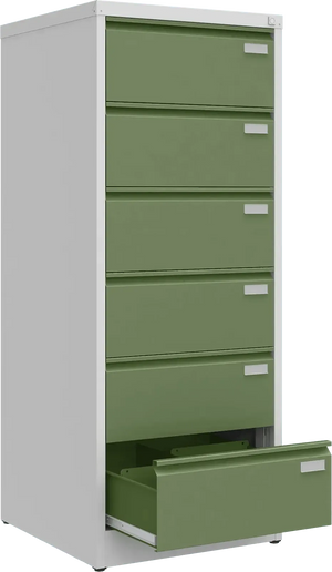 Metalinė kartotekos spinta Archive, 1518x608x633 mm, B5 formatui – šviesiai pilka / žalia