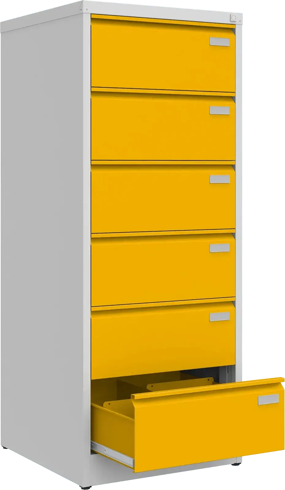 Metalinė kartotekos spinta Archive, 1518x608x633 mm, B5 formatui – šviesiai pilka / geltona