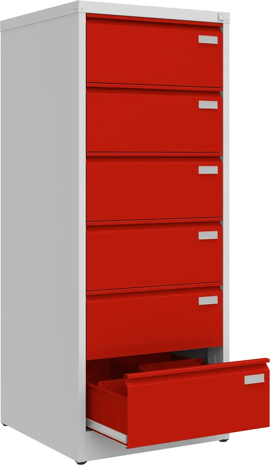 Metalinė kartotekos spinta Archive, 1518x608x633 mm, B5 formatui – šviesiai pilka / raudona