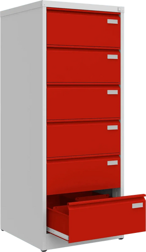 Metalinė kartotekos spinta Archive, 1518x608x633 mm, B5 formatui – šviesiai pilka / raudona