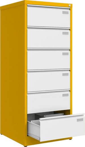 Metalinė kartotekos spinta Archive, 1518x608x633 mm, B5 formatui – geltona / balta