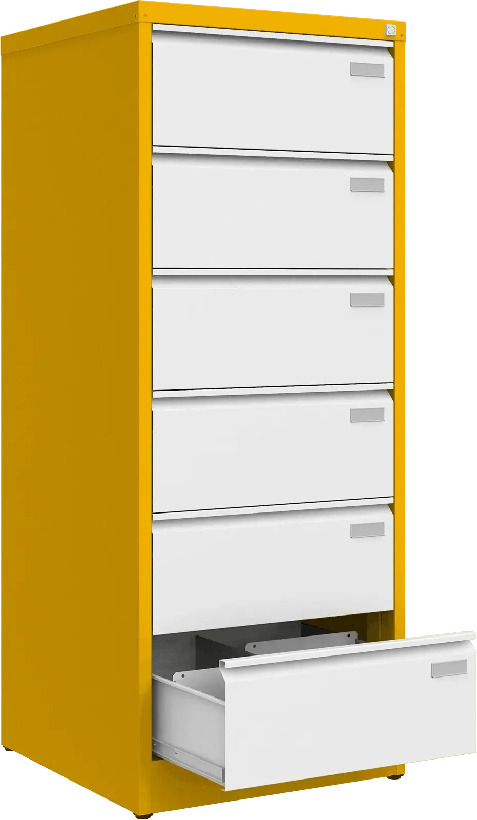 Metalinė kartotekos spinta Archive, 1518x608x633 mm, B5 formatui – geltona / balta